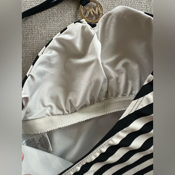 Michael Michael Kors Ring Halter Stripe Black White One Piece Swimsuit Size 6 - Picture 7 of 8